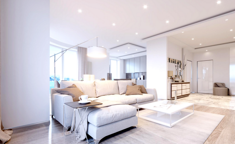 cách bố trí đèn LED âm trần phòng khách