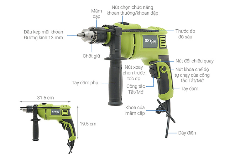 Máy khoan tác động 13mm/750W EXTOL 401182