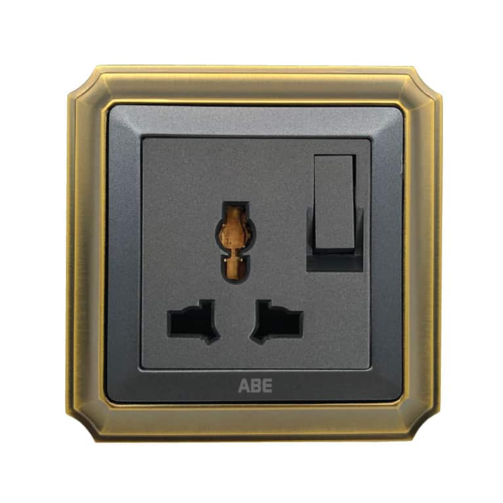 Ổ cắm đa năng kèm công tắc ABE BRONZE B1X-3C2 màu xám