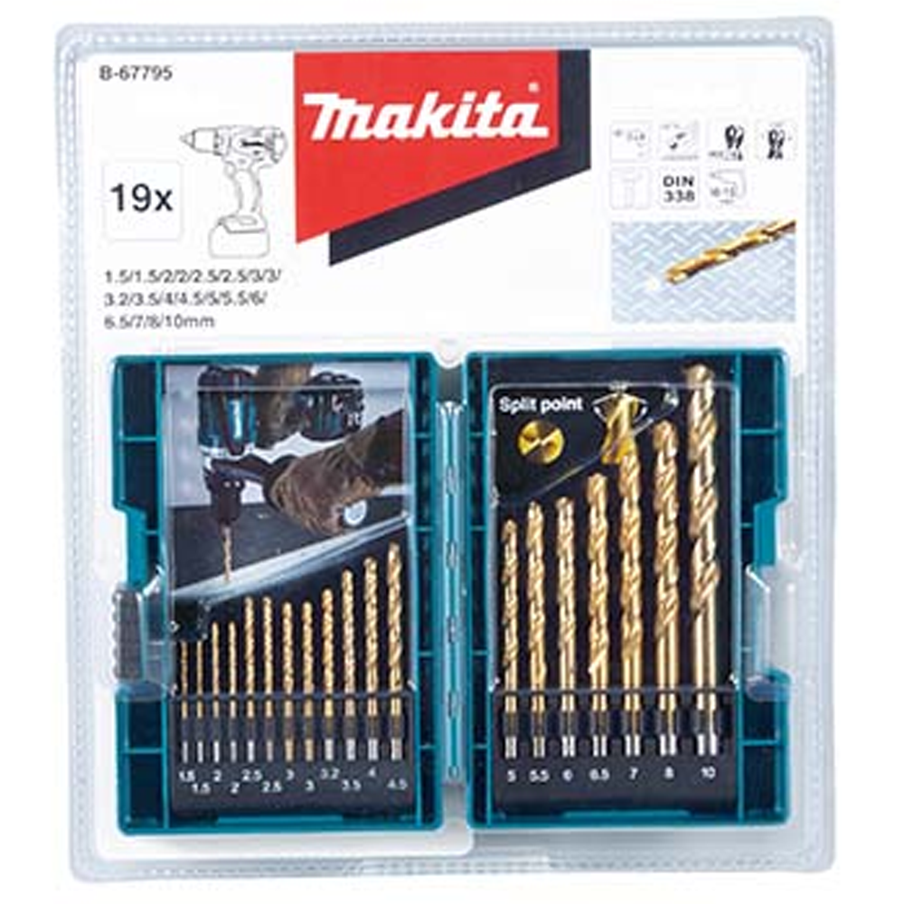 Bộ mũi khoan HSS-TIN 1.5-10mm Makita B-67795 (19 chi tiết)