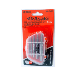 Asaki AK-3687 broken bolt and screw removal bit set (5 pieces)