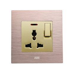 Ổ cắm đa năng kèm công tắc đèn led ABE TITANIUM T1H-3C2L màu vàng hồng