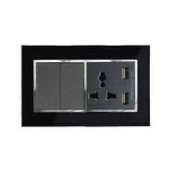 Công tắc đôi hai chiều kèm ổ cắm đa năng ABE MIRROR M2D-22C-USB màu đen