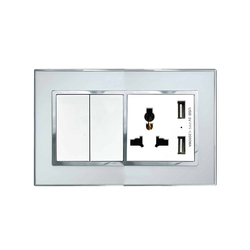 ABE MIRROR M2T-22C-USB two-way double switch with multi-function socket, white