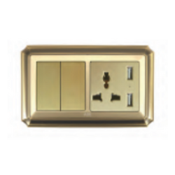 ABE BRONZE B2V-22C-USB two-way double switch with universal socket, yellow