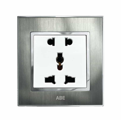 Ổ cắm đôi 3 chấu ABE SATIN S1B-D3CT màu bạc