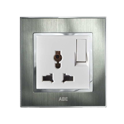 Ổ cắm đa năng kèm công tắc ABE SATIN S1B-3C2T màu bạc
