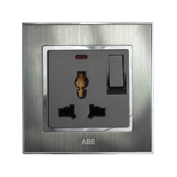Ổ cắm đa năng kèm công tắc đèn led ABE SATIN S1B-3C2L màu bạc