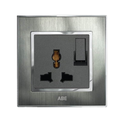 Ổ cắm đa năng kèm công tắc ABE SATIN S1B-3C2 màu bạc