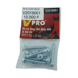Bộ cái bù lông liền lông đền và đai ốc M5x30 VPRO V2019001 túi 6 bộ
