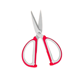 Household scissors with red and gray plastic handles
