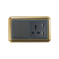 Công tắc đôi hai chiều kèm ổ cắm đa năng ABE BRONZE B2X-22C-USB màu xám