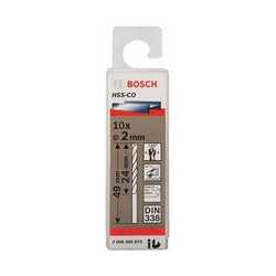 Box of 10 HSS-Co 2mm Stainless Steel Drill Bits BOSCH 2608585874