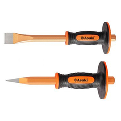 Asaki AK-9642 16x300mm flat tip iron chisel with guard