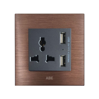 Ổ cắm đa năng kèm USB ABE TITANIUM T1N-USB màu nâu