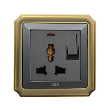 Ổ cắm đa năng kèm công tắc đèn led ABE BRONZE B1X-3C2L màu xám