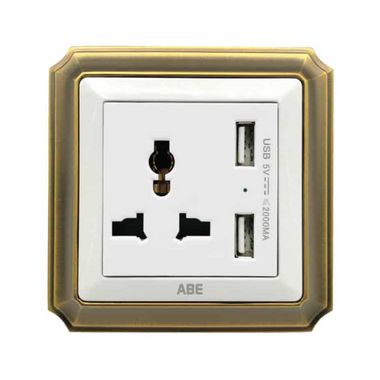 Ổ cắm đa năng kèm USB ABE BRONZE B1T-USB màu trắng