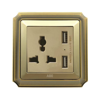 Ổ cắm đa năng kèm USB ABE BRONZE B1V-USB màu vàng