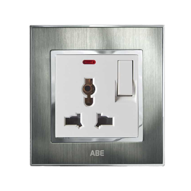 Multi-function socket with led light switch ABE SATIN S1B-3C2LT silver color