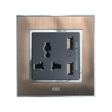 Ổ cắm đa năng kèm USB ABE SATIN S1D-USB màu đồng