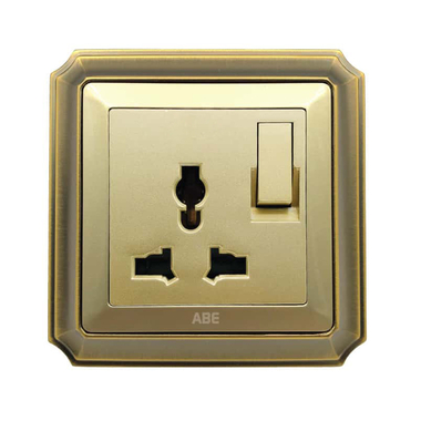 Ổ cắm đa năng kèm công tắc ABE BRONZE B1V-3C2 màu vàng