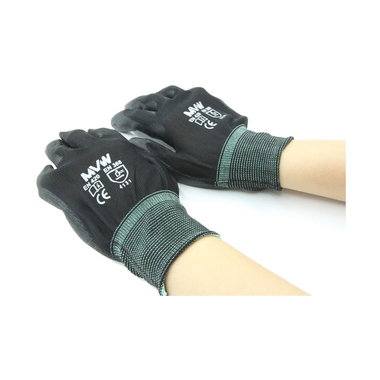 Găng tay bảo hộ MVW màu đen phủ PU lòng bàn tay MVW-BPPC-300M (SP78-ND9.2) size M