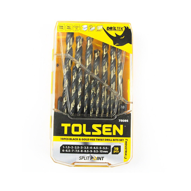 Bộ 19 mũi khoan sắt vàng đen HSS Tolsen 75086