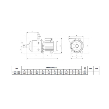 Máy bơm ly tâm đa cấp đầu Inox 0.9KW/1.2HP Pentax U7S-120/3