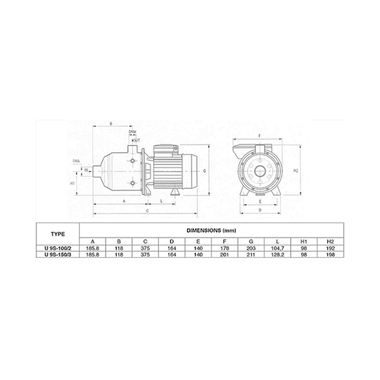 Máy bơm ly tâm đa cấp đầu Inox 1.1KW/1.5HP Pentax U9S-150/3