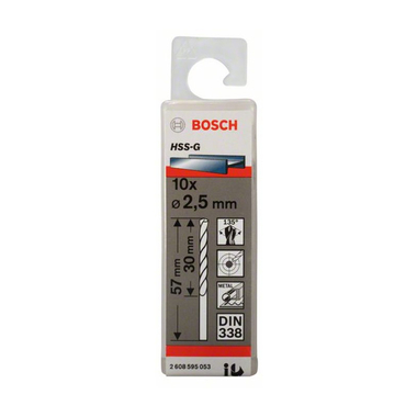 Hộp 10 mũi khoan sắt HSS-G 2.5mm BOSCH 2608595053