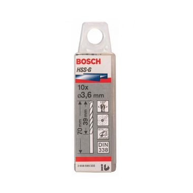 Hộp 10 mũi khoan sắt HSS-G 3.6mm BOSCH 2608595332