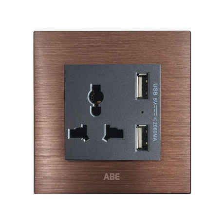 Multi-function socket with USB ABE TITANIUM T1N-USB brown