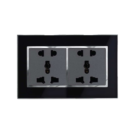 Bộ đôi ổ cắm ba chấu ABE MIRROR M2D-D3C-D3C màu đen
