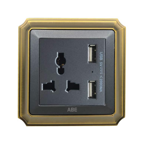 Ổ cắm đa năng kèm USB ABE BRONZE B1X-USB màu xám