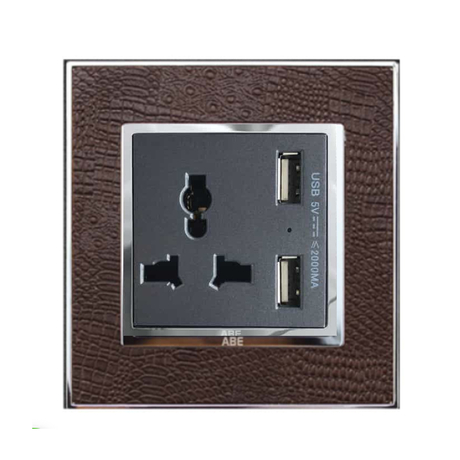 Ổ cắm đa năng kèm USB ABE LEATHER D1S-USB màu da cá sấu
