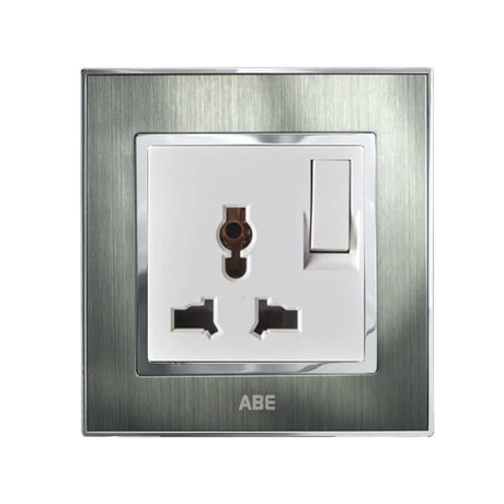 Ổ cắm đa năng kèm công tắc ABE SATIN S1B-3C2T màu bạc