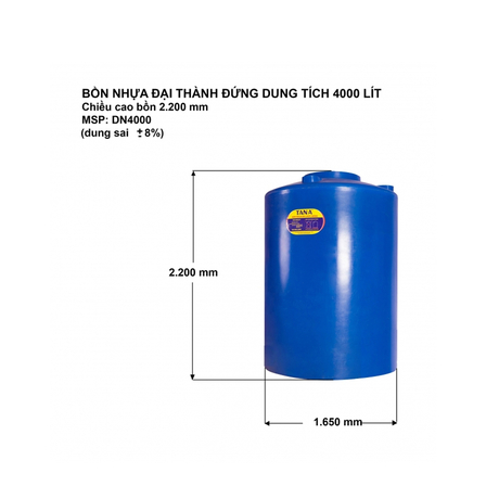 Bồn nước nhựa công nghiệp Đại Thành 4000 lít