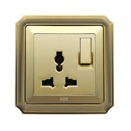 Ổ cắm đa năng kèm công tắc ABE BRONZE B1V-3C2 màu vàng