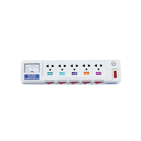 Ổ cắm điện 5 ổ cắm dây 2.5m 3 lõi có đồng hồ báo điện áp 3300w LiOA 5OFSSV2.5-3