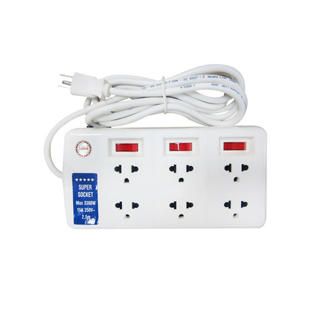 Ổ cắm điện 6 ổ cắm 3 lõi dây 2.5m có nắp che an toàn 3300w LiOA 6SS2.5-3