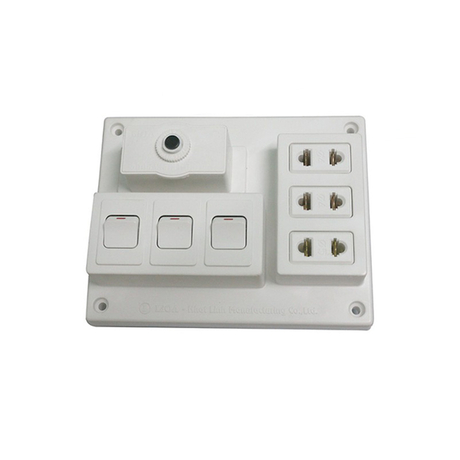 CB 15A surface-mounted electrical panel with 3 double 2-pin sockets and 3 1-way switches LiOA B-CB15A3C