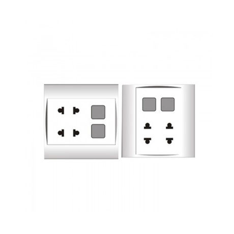 16A 2-pin double socket with 2 holes and white single border LiOA V20S2U2X