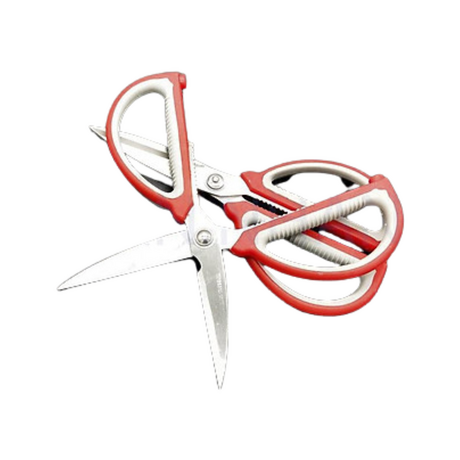 Household scissors with red and gray plastic handles