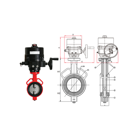 Shin Yi EOM11-0600-1K-D2R electric motor butterfly valve red