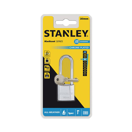 Ổ khóa Chrome trắng càng dài, rộng 30mm Stanley S742-015