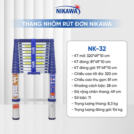 Thang nhôm rút đơn Nikawa NK-32