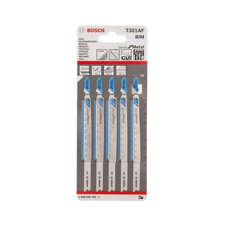 Set of 5 jigsaw blades T 321 AF BOSCH 2608636705