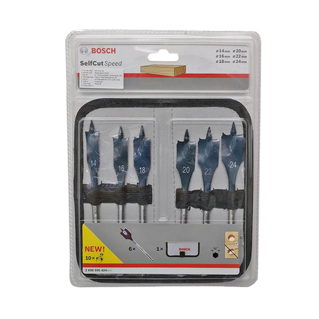 Bộ 6 mũi khoan gỗ đuôi cá 14/16/18/20/22/24mm BOSCH 2608595424