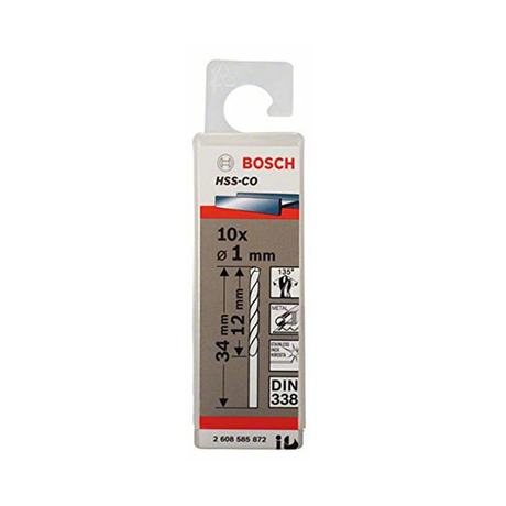Hộp 10 mũi khoan Inox HSS-Co 1mm BOSCH 2608585872