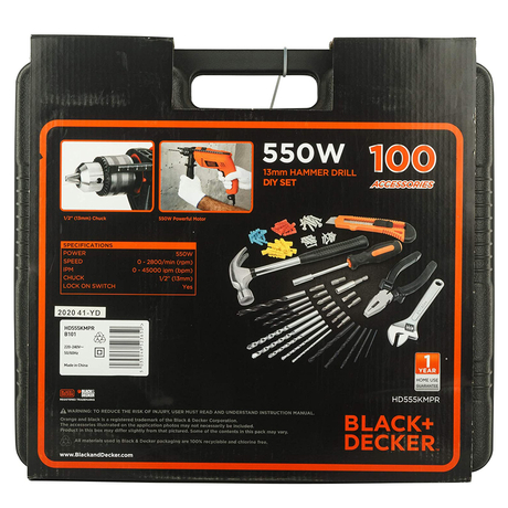 Impact Drill 550W Black&Decker HD555KMPR-B1
